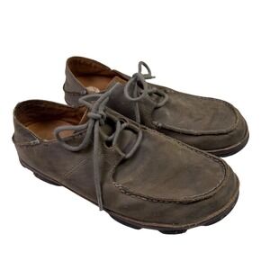 Olukai Ohana Lace Up Nubuck Leather Moc Toe Shoes Mens 9 Grey Brown 10171-4T63